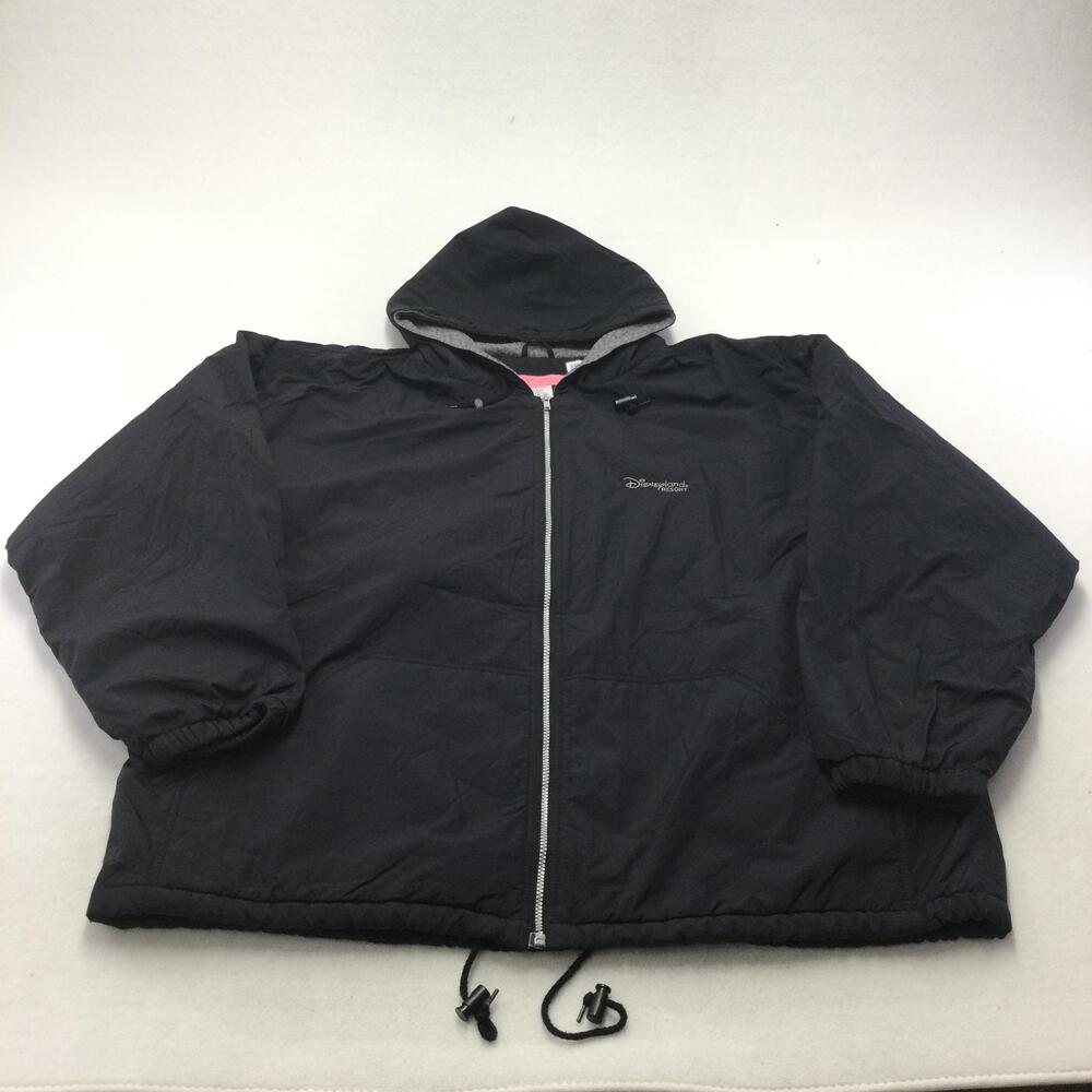 Disneyland Resort Jacket Mens 2XL Black Hooded Fleece Lined Windbreaker Outdoor